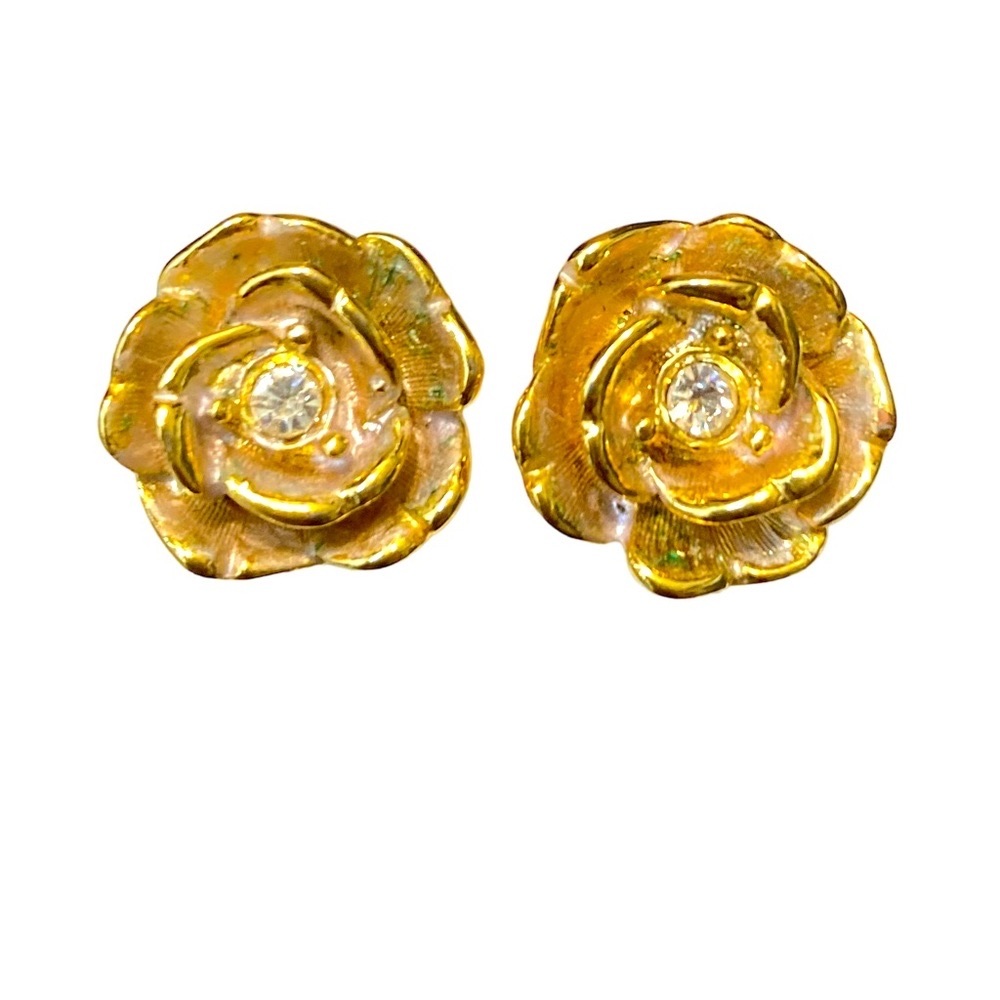 Vintage RJ Graziano Signed English Rose Earrings